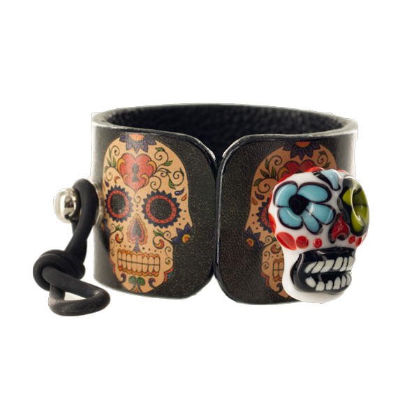 Details about   Black and Purple Sugar Skull Bracelet Day Of The Dead Wrap Cuff 