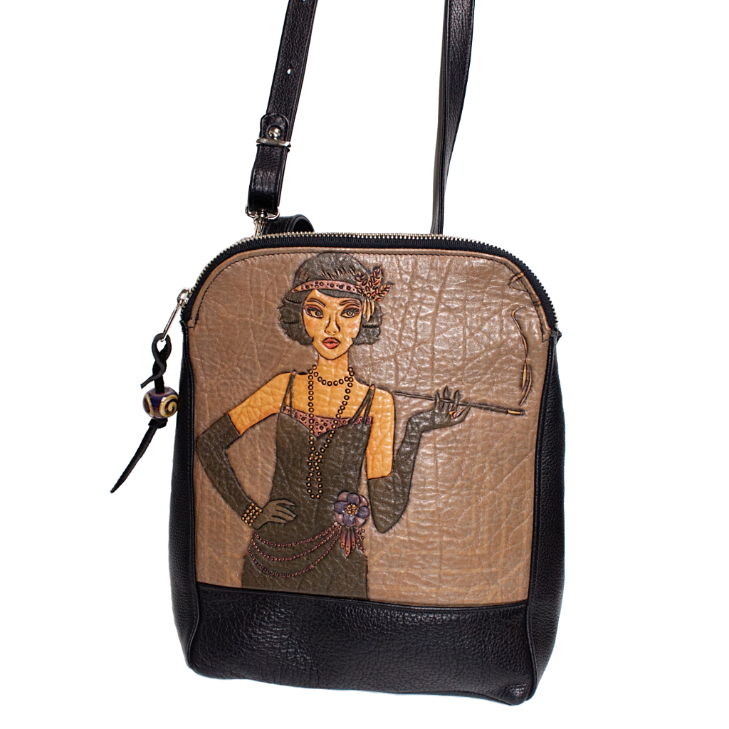 Flapper girl - Leather backpack knapsack bag - one of a kind leather purse - By Lezlie Made in Toronto Canada