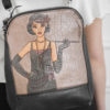 Flapper Girl Backpack Knapsack Cross Body Leather Bag - One of a Kind Leather Bags - Made in Toronto Canada - By Lezlie Artist