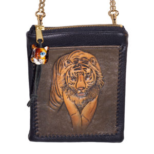 Tiger Pouch - Custom Leather Bags Toronto Canada, Custom Prints on Leather Bags - By Lezlie Leatherworker